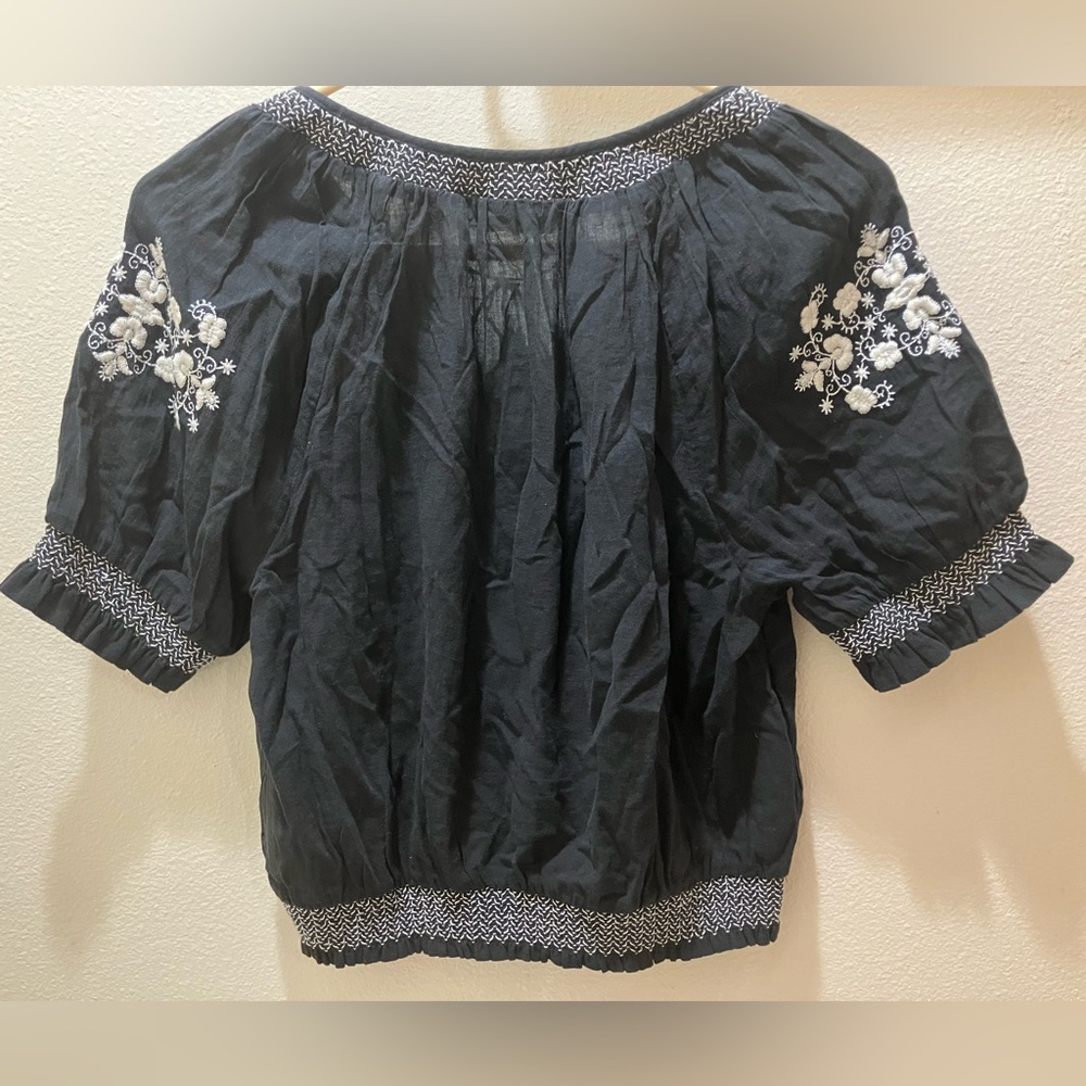 Lucky Brand Black Blouse with White Embroidery - Picture 6 of 13